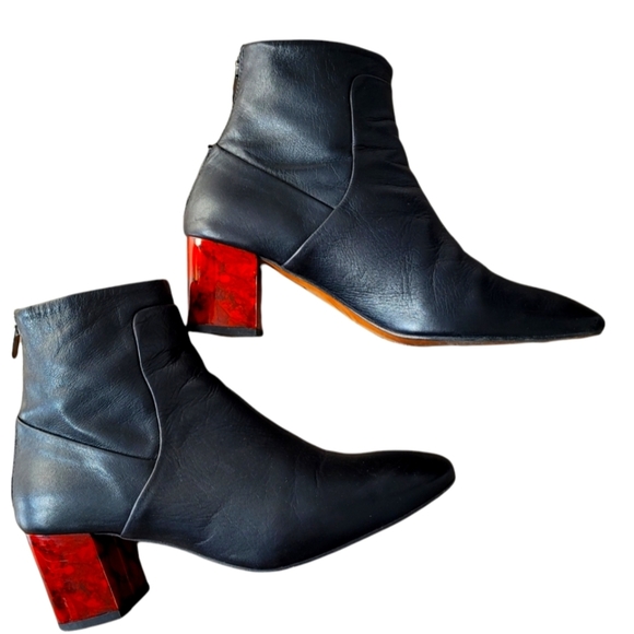 Topshop Shoes - Black Topshop leather boots with red block heels 39